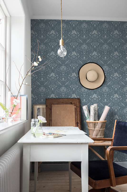 Papier peint Midbec - Oiseaux et Fleurs 'Niki' - Bleu