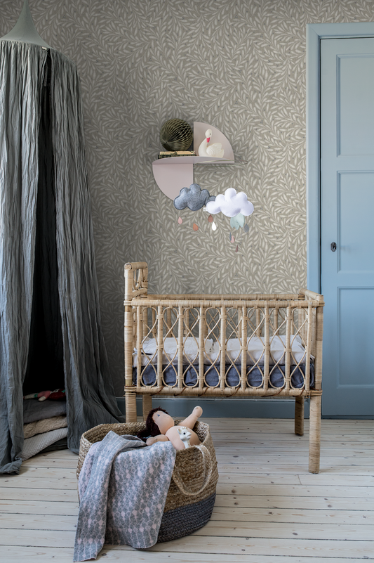 Papier peint Midbec - Petite feuille - Gris beige