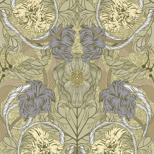 Papier peint gris d'été - Cecilia - Olive