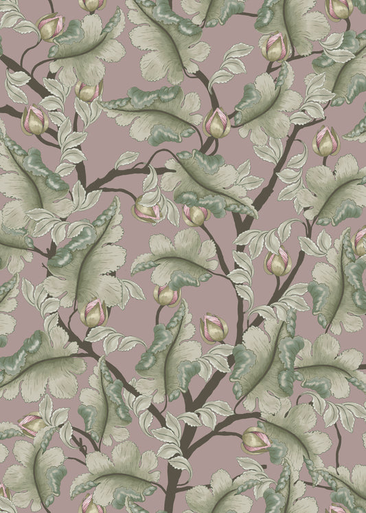 Papier peint floral - Renoncule - Lilas foncé