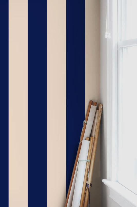 Papier peint rayures - Ryde - bleu et beige