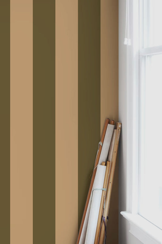 Papier peint rayures - Ryde - vert et beige