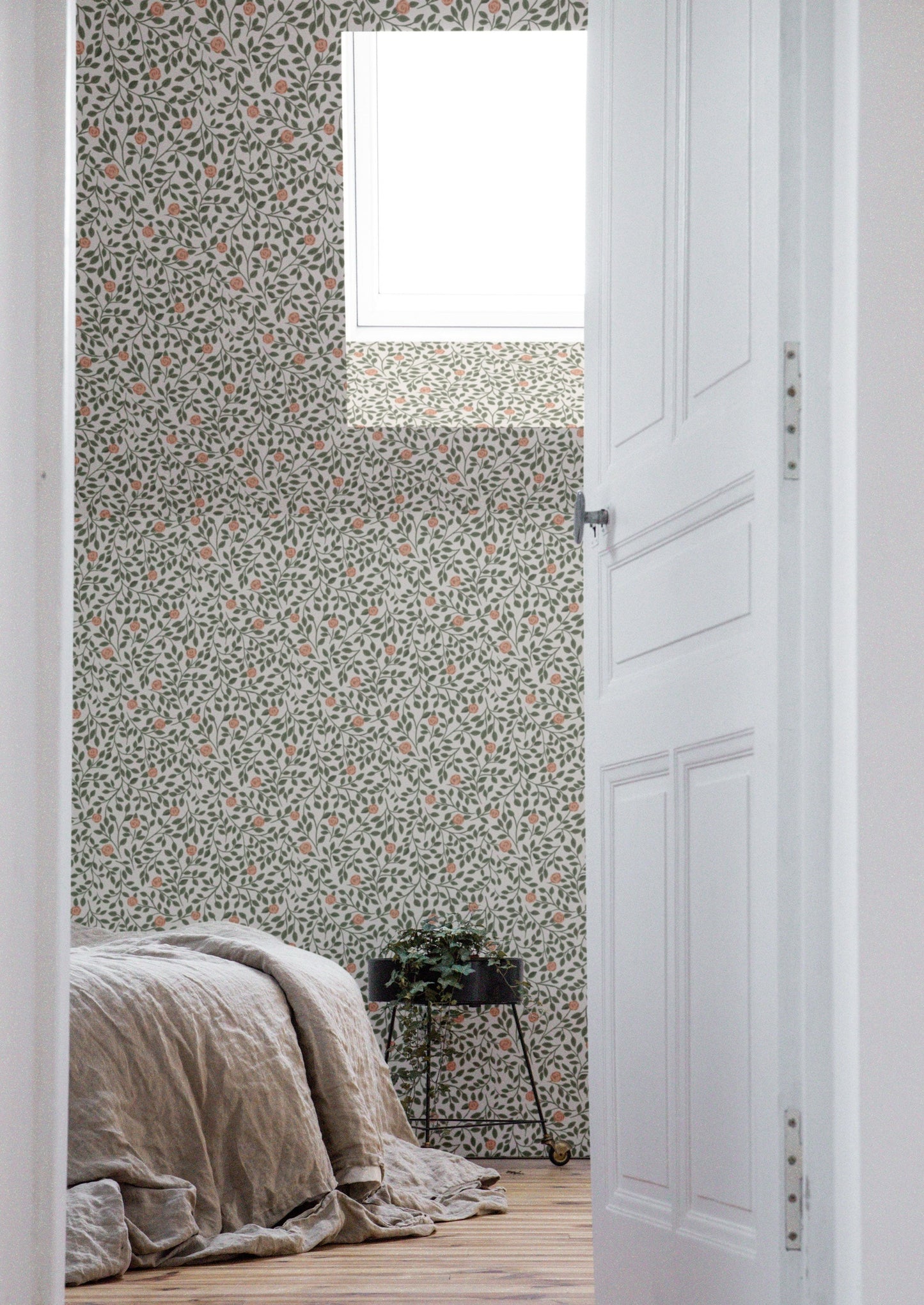Papier peint Summer Gray - Climbing Rose - Vert clair