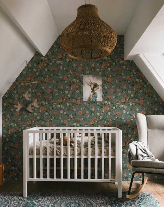 Papier peint pour chambre d'enfant - Berceuse de la forêt - Sarcelle