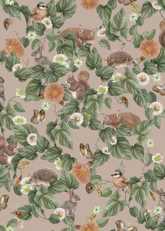 Papier peint pour chambre d'enfant - Berceuse de la forêt - Rose poussiéreux