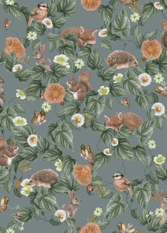 Nursery Wallpaper - Forest Lullaby - Teal